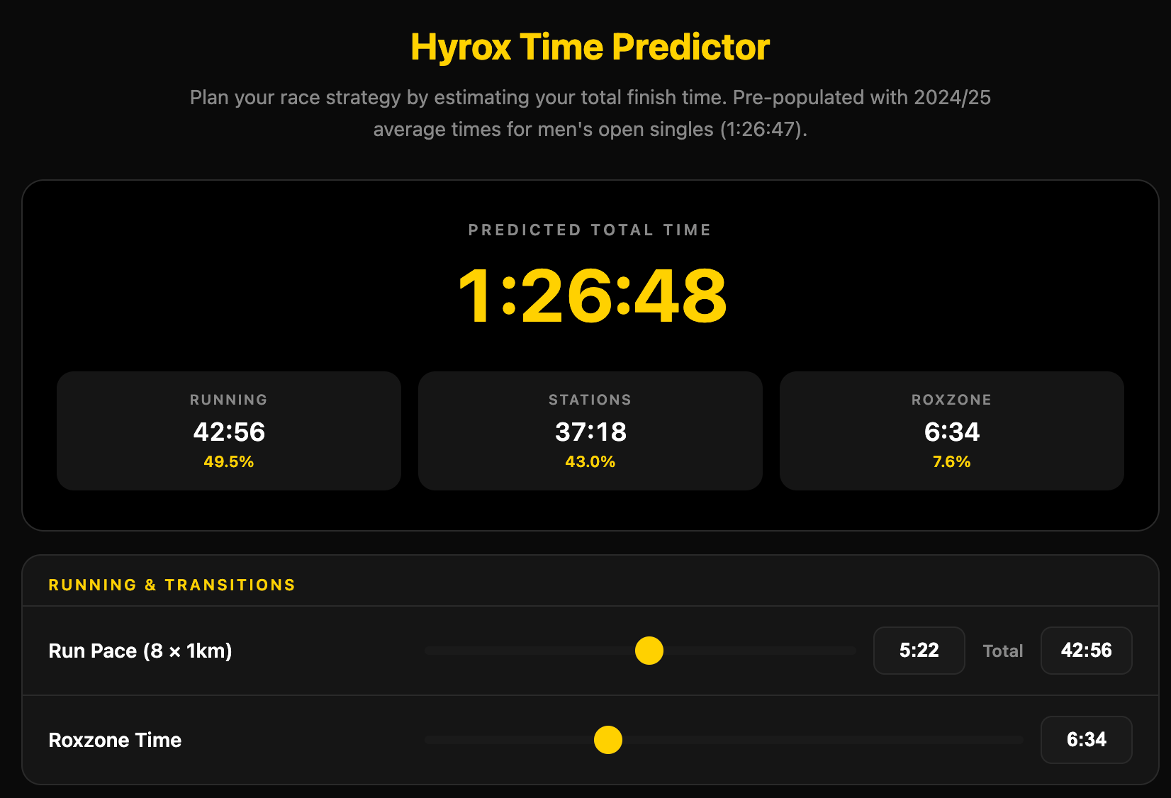 Hyrox Race Predictor screenshot