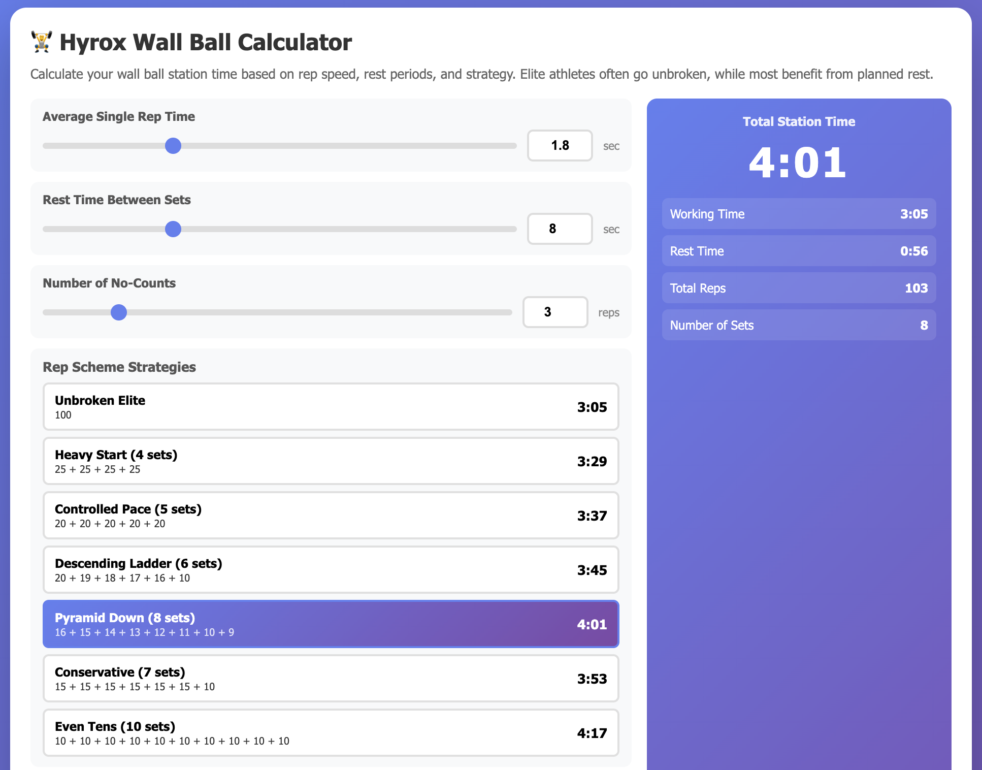 Hyrox Wall Ball Calculator screenshot